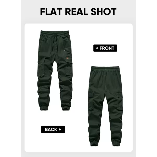 imageJMIERR Mens Cargo Pants Drawstring Stretch Waist Waist Twill Joggers Trousers with Zipper PocketsDuffel Green