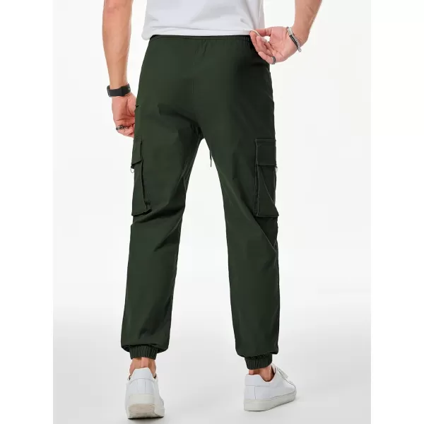 imageJMIERR Mens Cargo Pants Drawstring Stretch Waist Waist Twill Joggers Trousers with Zipper PocketsDuffel Green