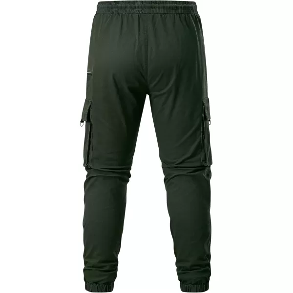 imageJMIERR Mens Cargo Pants Drawstring Stretch Waist Waist Twill Joggers Trousers with Zipper PocketsDuffel Green