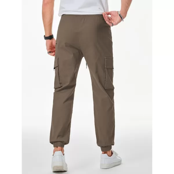 imageJMIERR Mens Cargo Pants Drawstring Stretch Waist Waist Twill Joggers Trousers with Zipper PocketsEarth Brown