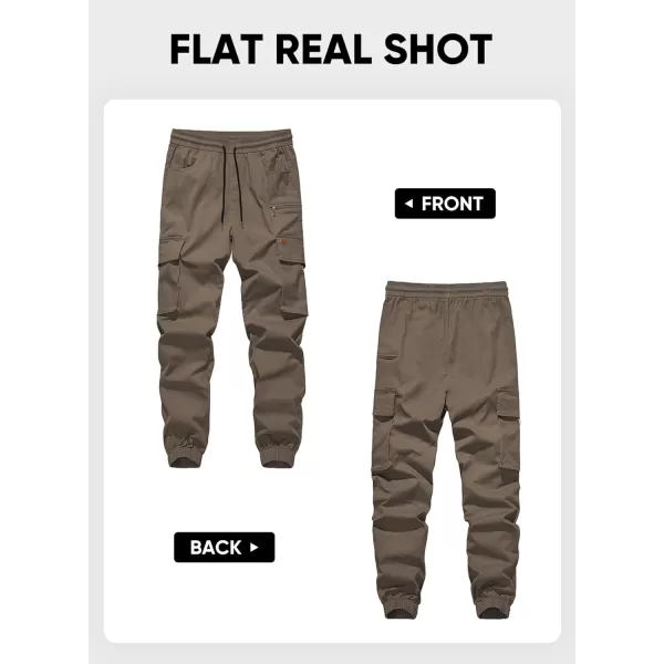 imageJMIERR Mens Cargo Pants Drawstring Stretch Waist Waist Twill Joggers Trousers with Zipper PocketsEarth Brown