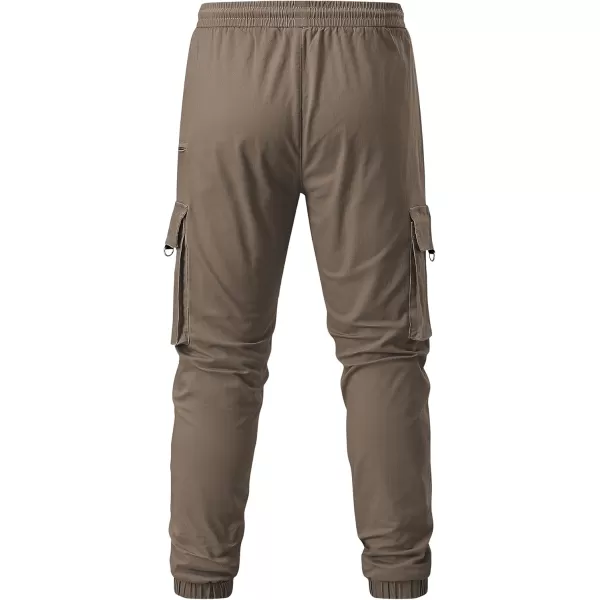imageJMIERR Mens Cargo Pants Drawstring Stretch Waist Waist Twill Joggers Trousers with Zipper PocketsEarth Brown