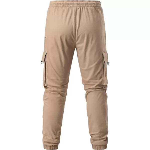 imageJMIERR Mens Cargo Pants Drawstring Stretch Waist Waist Twill Joggers Trousers with Zipper PocketsLight French Beige