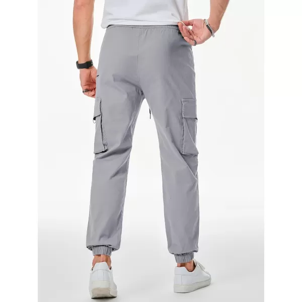 imageJMIERR Mens Cargo Pants Drawstring Stretch Waist Waist Twill Joggers Trousers with Zipper PocketsLight Grey