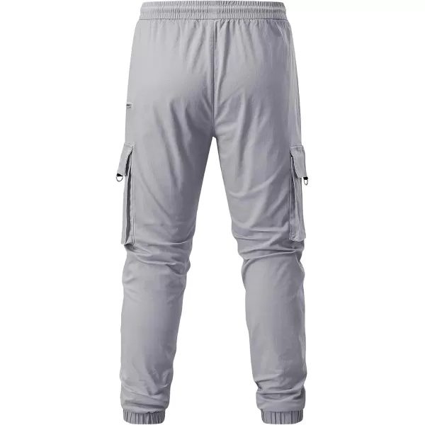imageJMIERR Mens Cargo Pants Drawstring Stretch Waist Waist Twill Joggers Trousers with Zipper PocketsLight Grey