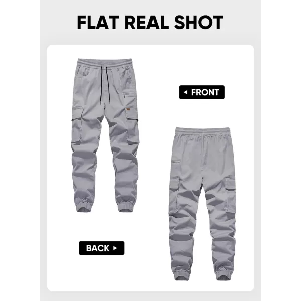 imageJMIERR Mens Cargo Pants Drawstring Stretch Waist Waist Twill Joggers Trousers with Zipper PocketsLight Grey