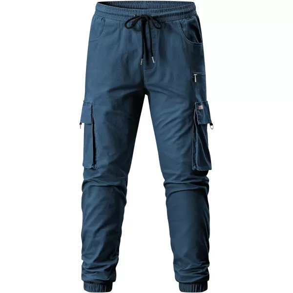 imageJMIERR Mens Cargo Pants Drawstring Stretch Waist Waist Twill Joggers Trousers with Zipper PocketsSail Blue