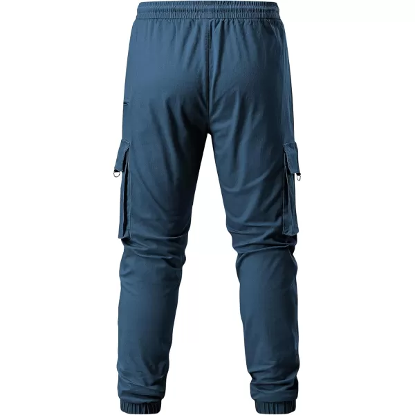 imageJMIERR Mens Cargo Pants Drawstring Stretch Waist Waist Twill Joggers Trousers with Zipper PocketsSail Blue