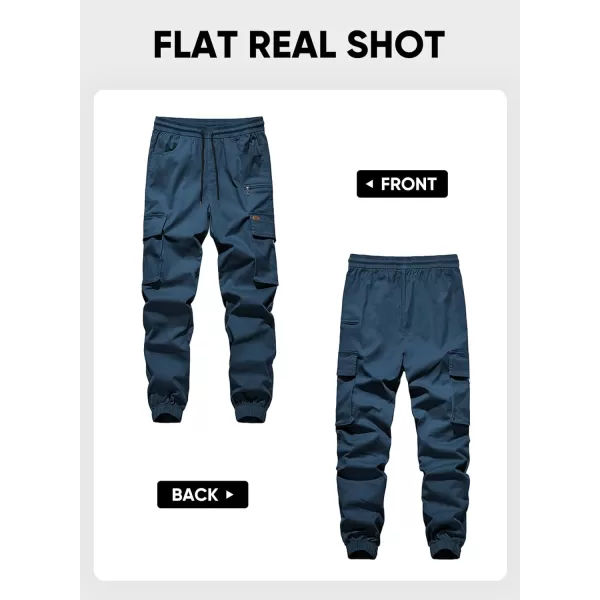 imageJMIERR Mens Cargo Pants Drawstring Stretch Waist Waist Twill Joggers Trousers with Zipper PocketsSail Blue