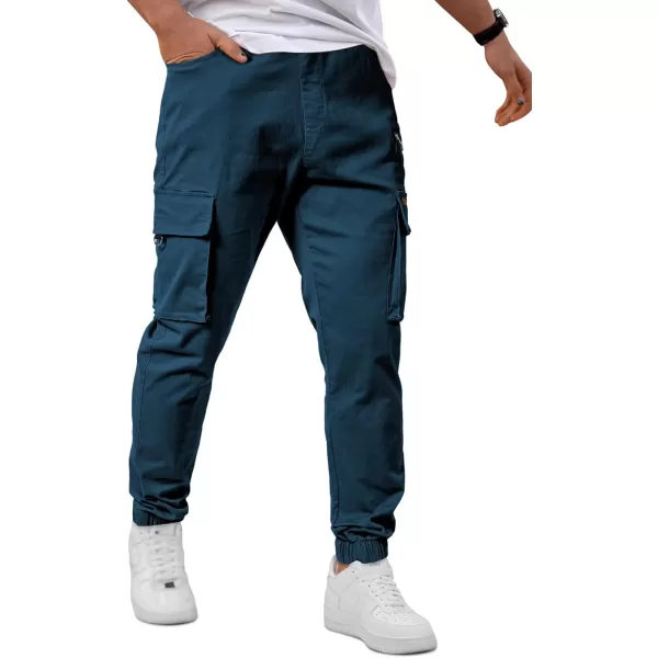 imageJMIERR Mens Cargo Pants Drawstring Stretch Waist Waist Twill Joggers Trousers with Zipper PocketsSail Blue