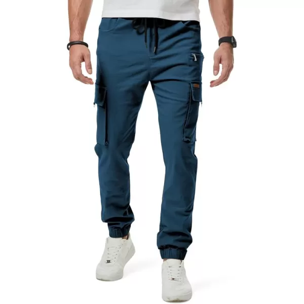imageJMIERR Mens Cargo Pants Drawstring Stretch Waist Waist Twill Joggers Trousers with Zipper PocketsSail Blue