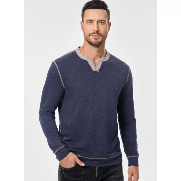 imageJMIERR Mens Slim Henley Shirts Vneck Longline TShirt Casual Lightweight Sweatshirts Fitted Raglan Sleeve Tees ShirtsNavy Blue