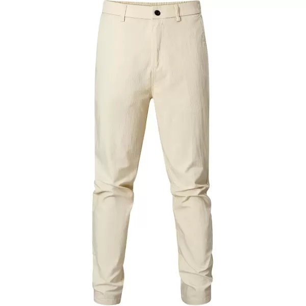 imageJMIERR Mens Casual Chino Pants Stretch Washed Crinkle 4 Way Textured Pants with Zipper Pockets and Elastic WaistbandBeige