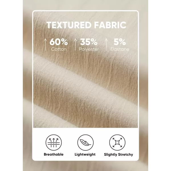 imageJMIERR Mens Casual Chino Pants Stretch Washed Crinkle 4 Way Textured Pants with Zipper Pockets and Elastic WaistbandBeige
