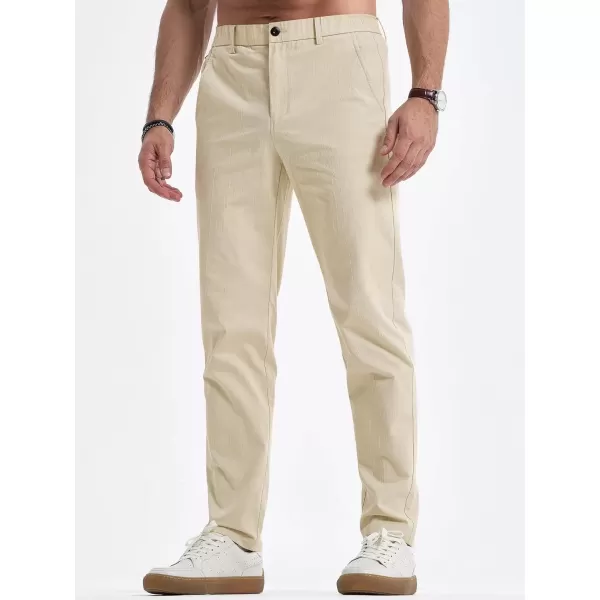 imageJMIERR Mens Casual Chino Pants Stretch Washed Crinkle 4 Way Textured Pants with Zipper Pockets and Elastic WaistbandBeige