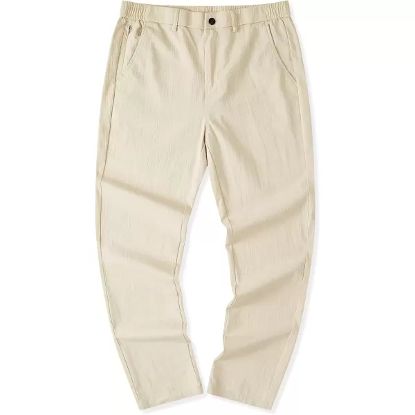 imageJMIERR Mens Casual Chino Pants Stretch Washed Crinkle 4 Way Textured Pants with Zipper Pockets and Elastic WaistbandBeige