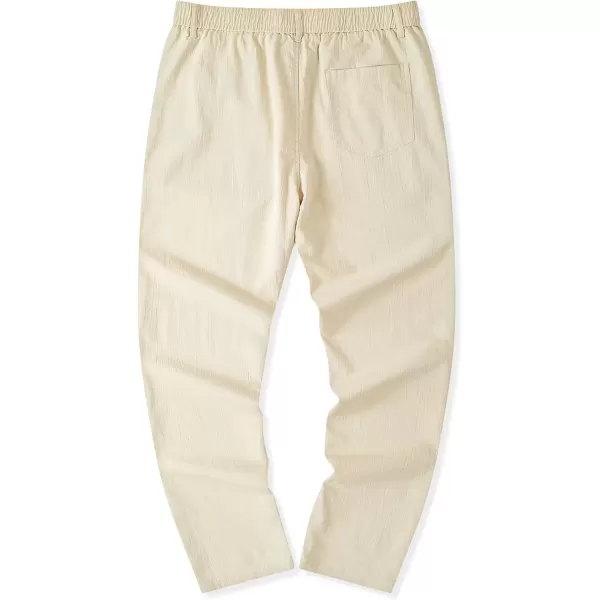 imageJMIERR Mens Casual Chino Pants Stretch Washed Crinkle 4 Way Textured Pants with Zipper Pockets and Elastic WaistbandBeige