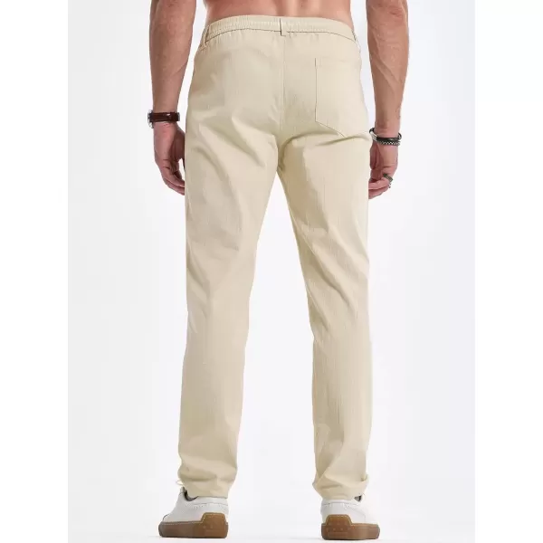 imageJMIERR Mens Casual Chino Pants Stretch Washed Crinkle 4 Way Textured Pants with Zipper Pockets and Elastic WaistbandBeige