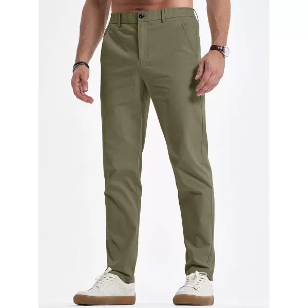 imageJMIERR Mens Casual Chino Pants Stretch Washed Crinkle 4 Way Textured Pants with Zipper Pockets and Elastic WaistbandGreen