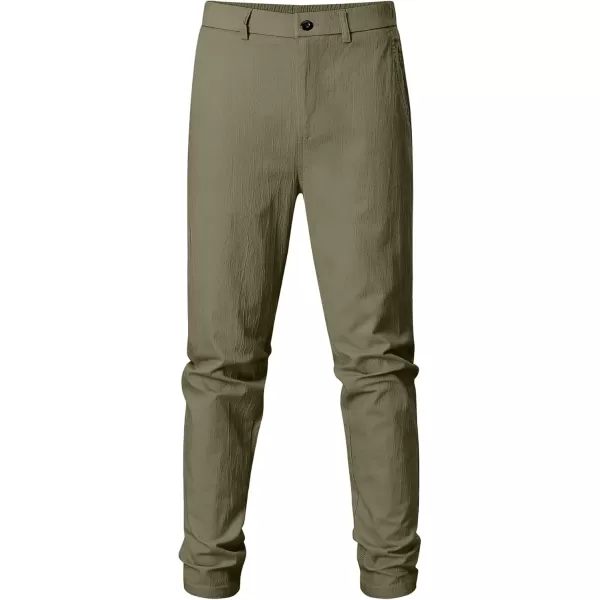 imageJMIERR Mens Casual Chino Pants Stretch Washed Crinkle 4 Way Textured Pants with Zipper Pockets and Elastic WaistbandGreen