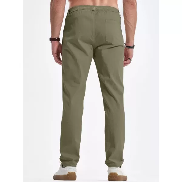 imageJMIERR Mens Casual Chino Pants Stretch Washed Crinkle 4 Way Textured Pants with Zipper Pockets and Elastic WaistbandGreen
