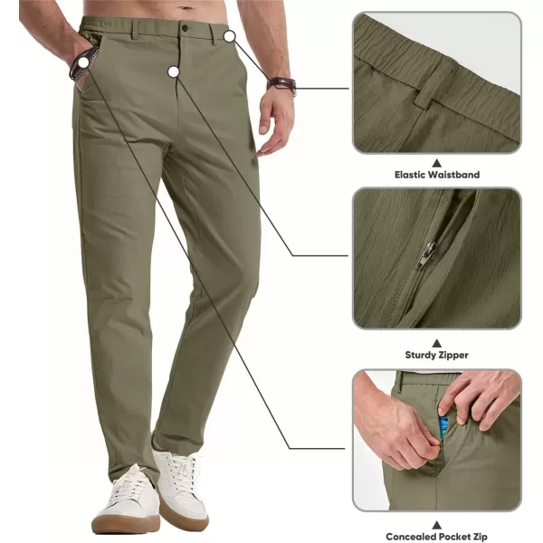imageJMIERR Mens Casual Chino Pants Stretch Washed Crinkle 4 Way Textured Pants with Zipper Pockets and Elastic WaistbandGreen