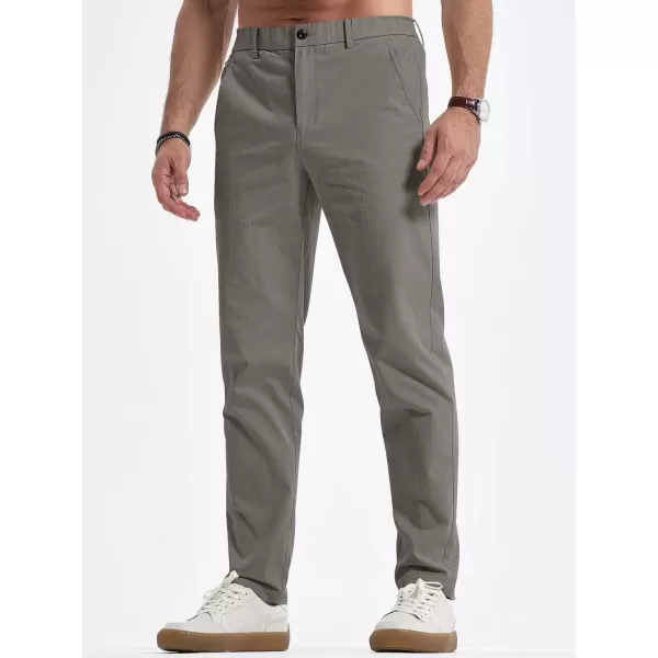 imageJMIERR Mens Casual Chino Pants Stretch Washed Crinkle 4 Way Textured Pants with Zipper Pockets and Elastic WaistbandGrey