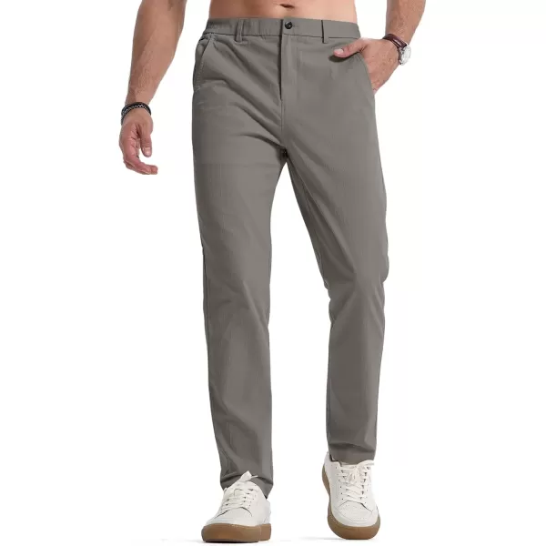 imageJMIERR Mens Casual Chino Pants Stretch Washed Crinkle 4 Way Textured Pants with Zipper Pockets and Elastic WaistbandGrey