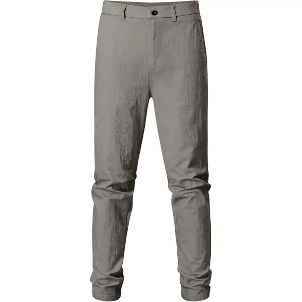 imageJMIERR Mens Casual Chino Pants Stretch Washed Crinkle 4 Way Textured Pants with Zipper Pockets and Elastic WaistbandGrey