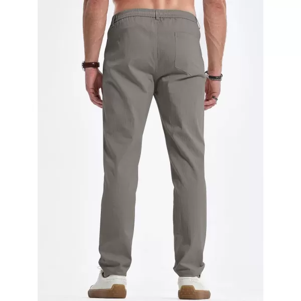 imageJMIERR Mens Casual Chino Pants Stretch Washed Crinkle 4 Way Textured Pants with Zipper Pockets and Elastic WaistbandGrey