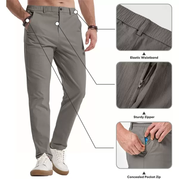 imageJMIERR Mens Casual Chino Pants Stretch Washed Crinkle 4 Way Textured Pants with Zipper Pockets and Elastic WaistbandGrey