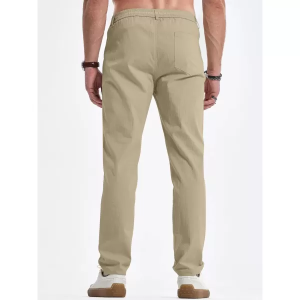 imageJMIERR Mens Casual Chino Pants Stretch Washed Crinkle 4 Way Textured Pants with Zipper Pockets and Elastic WaistbandKhaki