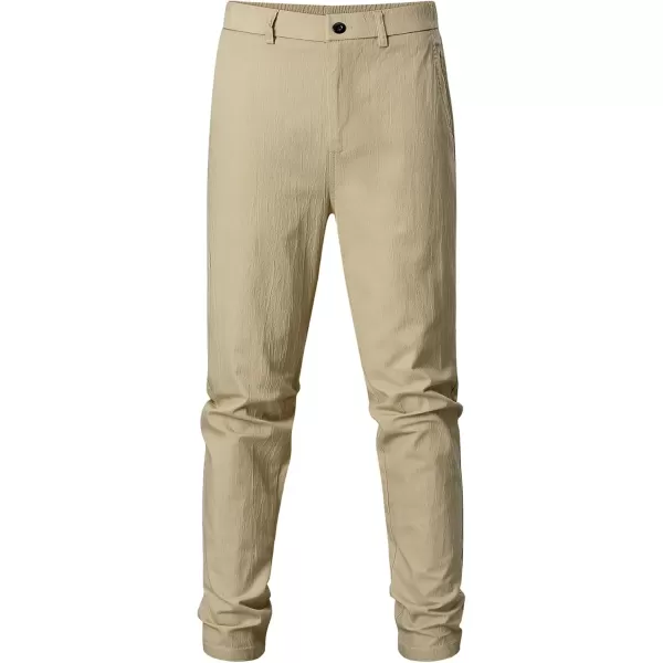 imageJMIERR Mens Casual Chino Pants Stretch Washed Crinkle 4 Way Textured Pants with Zipper Pockets and Elastic WaistbandKhaki