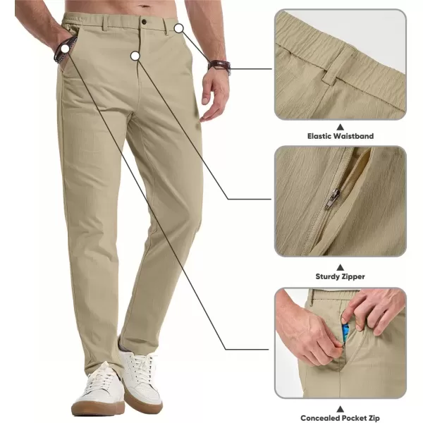 imageJMIERR Mens Casual Chino Pants Stretch Washed Crinkle 4 Way Textured Pants with Zipper Pockets and Elastic WaistbandKhaki