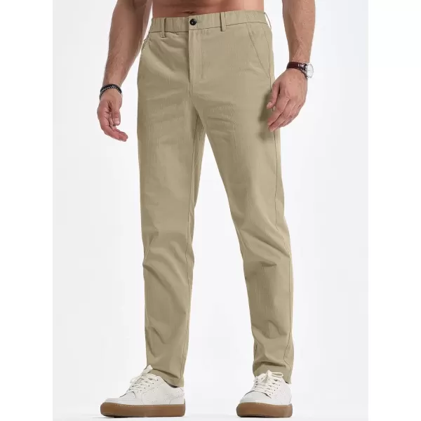 imageJMIERR Mens Casual Chino Pants Stretch Washed Crinkle 4 Way Textured Pants with Zipper Pockets and Elastic WaistbandKhaki