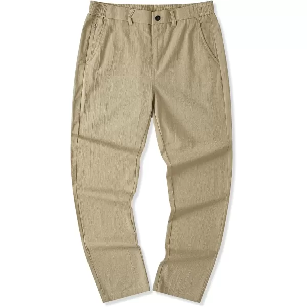 imageJMIERR Mens Casual Chino Pants Stretch Washed Crinkle 4 Way Textured Pants with Zipper Pockets and Elastic WaistbandKhaki