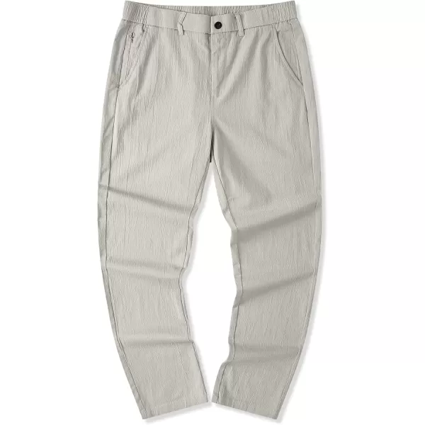 imageJMIERR Mens Casual Chino Pants Stretch Washed Crinkle 4 Way Textured Pants with Zipper Pockets and Elastic WaistbandLight Grey
