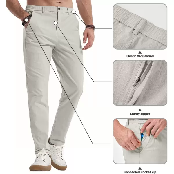 imageJMIERR Mens Casual Chino Pants Stretch Washed Crinkle 4 Way Textured Pants with Zipper Pockets and Elastic WaistbandLight Grey