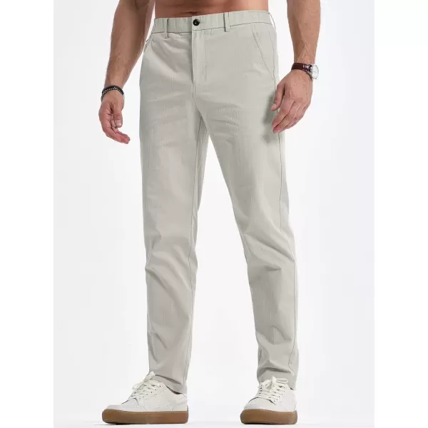 imageJMIERR Mens Casual Chino Pants Stretch Washed Crinkle 4 Way Textured Pants with Zipper Pockets and Elastic WaistbandLight Grey