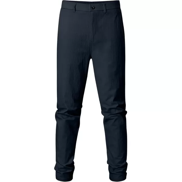 imageJMIERR Mens Casual Chino Pants Stretch Washed Crinkle 4 Way Textured Pants with Zipper Pockets and Elastic WaistbandNavy Blue