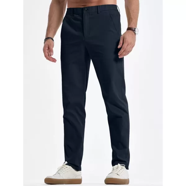 imageJMIERR Mens Casual Chino Pants Stretch Washed Crinkle 4 Way Textured Pants with Zipper Pockets and Elastic WaistbandNavy Blue