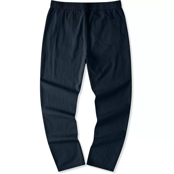 imageJMIERR Mens Casual Chino Pants Stretch Washed Crinkle 4 Way Textured Pants with Zipper Pockets and Elastic WaistbandNavy Blue