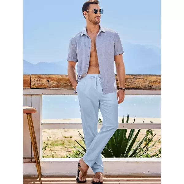 imageJMIERR Mens Cotton Pants Casual Elastic Waist Drawstring Lightweight Summer Beach Trousers with PocketsBeau Blue
