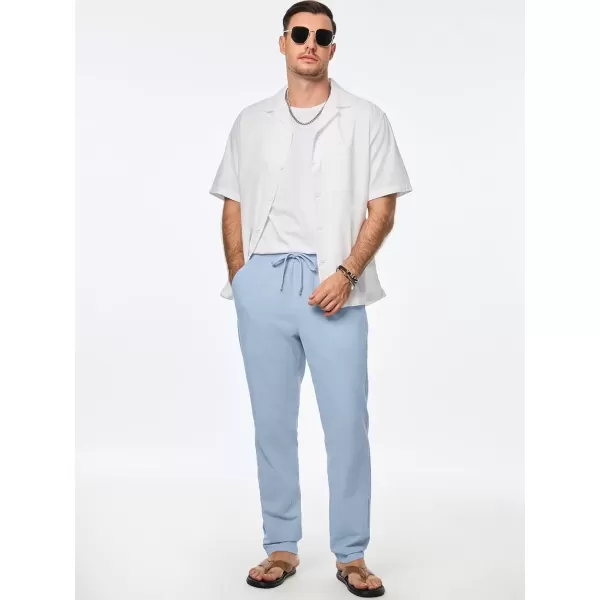 imageJMIERR Mens Cotton Pants Casual Elastic Waist Drawstring Lightweight Summer Beach Trousers with PocketsBeau Blue