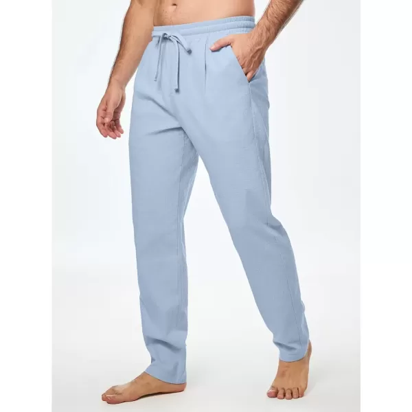 imageJMIERR Mens Cotton Pants Casual Elastic Waist Drawstring Lightweight Summer Beach Trousers with PocketsBeau Blue