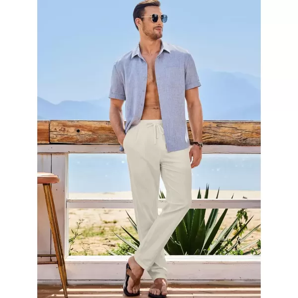 imageJMIERR Mens Cotton Pants Casual Elastic Waist Drawstring Lightweight Summer Beach Trousers with PocketsBeige
