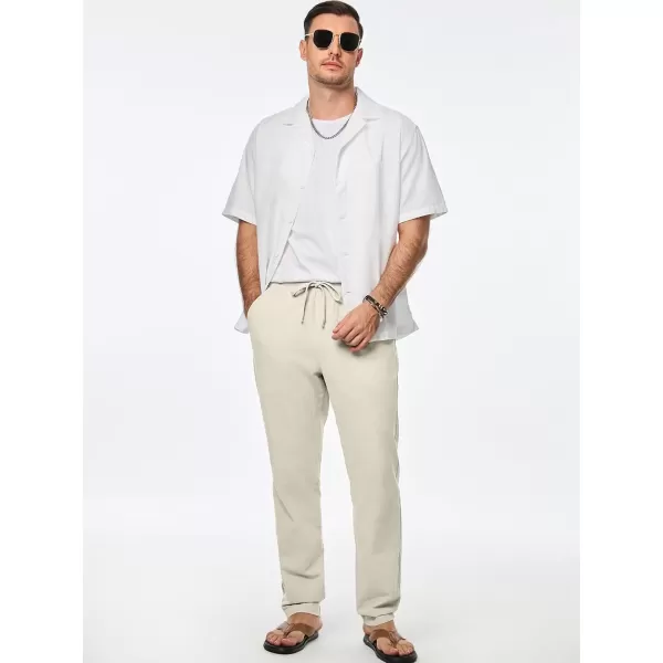 imageJMIERR Mens Cotton Pants Casual Elastic Waist Drawstring Lightweight Summer Beach Trousers with PocketsBeige