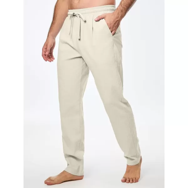 imageJMIERR Mens Cotton Pants Casual Elastic Waist Drawstring Lightweight Summer Beach Trousers with PocketsBeige
