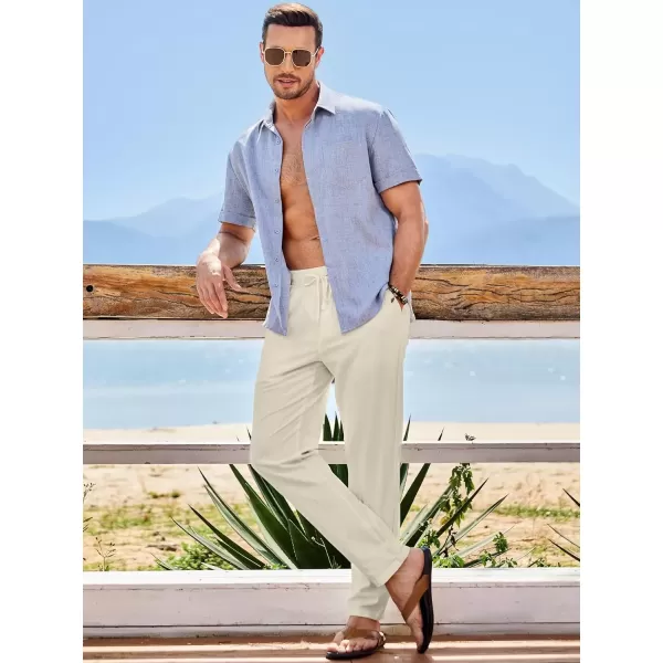 imageJMIERR Mens Cotton Pants Casual Elastic Waist Drawstring Lightweight Summer Beach Trousers with PocketsBeige