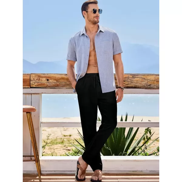 imageJMIERR Mens Cotton Pants Casual Elastic Waist Drawstring Lightweight Summer Beach Trousers with PocketsBlack